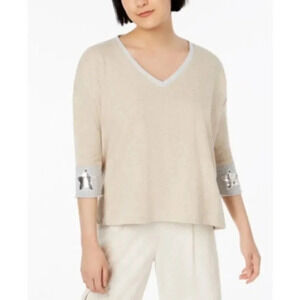 NWT 525 America Oatmeal Pullover Oversized Sweater Sequined Star Sleeve Medium